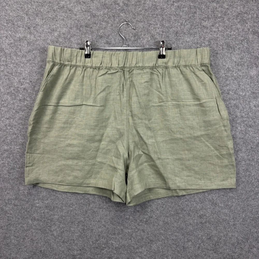 BLANKNYC Womens Sage Green Linen Blend Elastic Waist‎ Shorts XXL New 5 Inseam